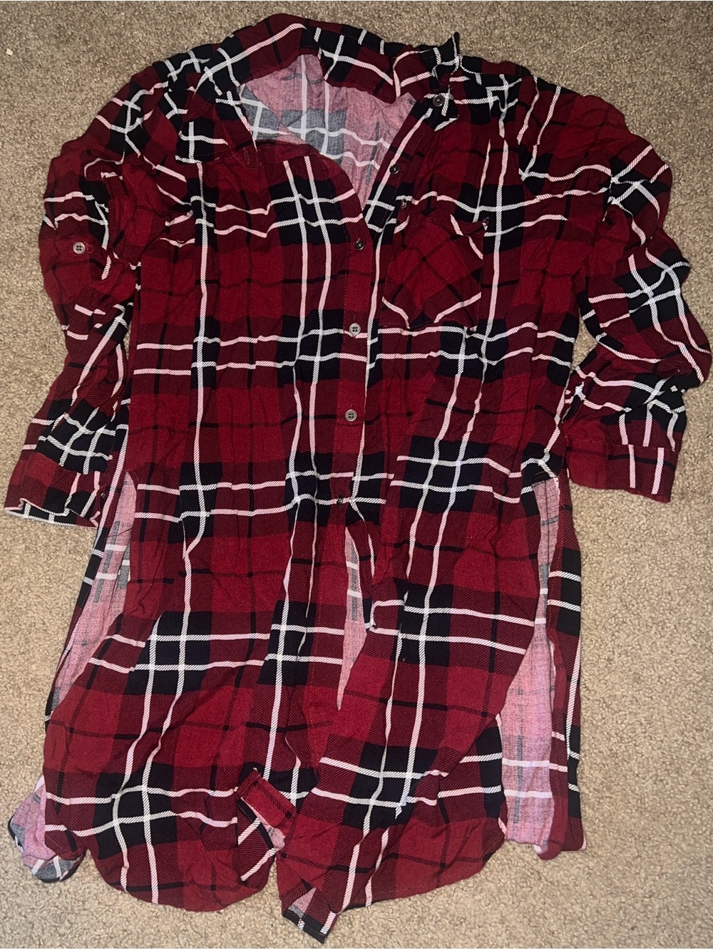 Women's Red Plaid Button-Down Shirt - Casual Long Sleeve